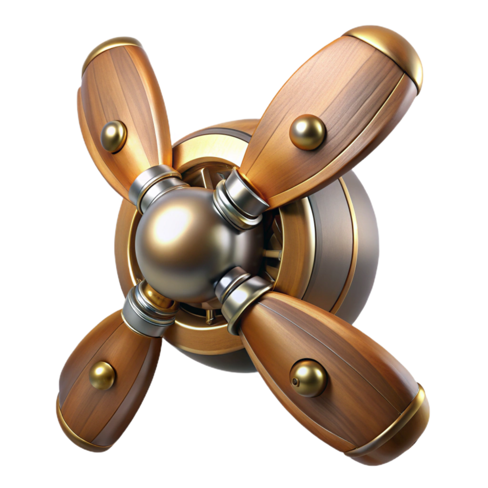 magnificent contemporary Steampunk airship propeller made of polished wood and copper high resolution png