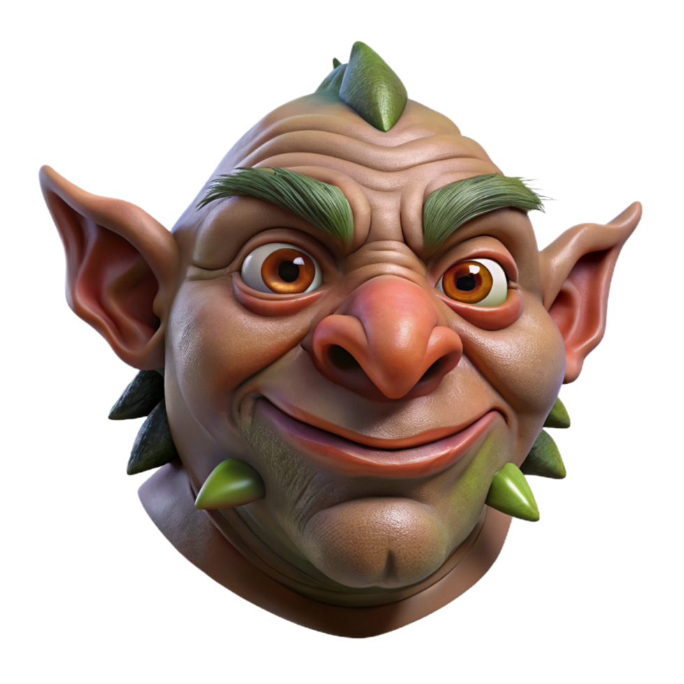 dramatic contemporary A realistic rendering of a troll head, warty, high resolution png