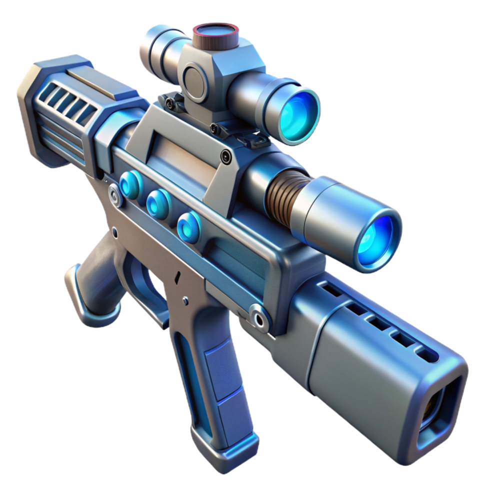 wonderful contemporary Laser rifle, futuristic design, scope attached high resolution png