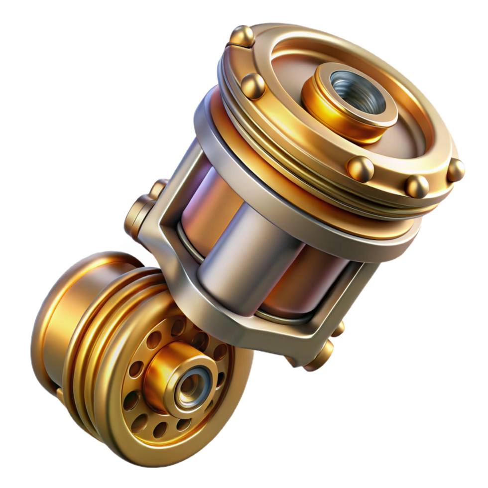 elegant artistic Steampunk piston with intricate details and a polished brass finish professional png