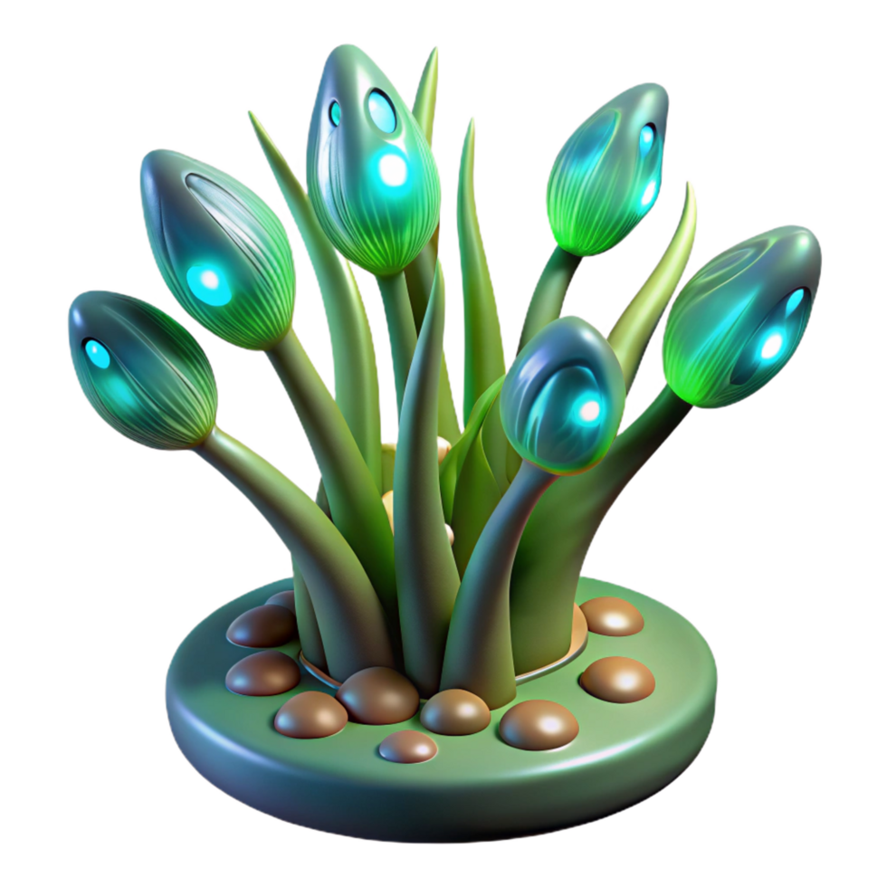 impressive abstract Alien plant with bioluminescent leaves and strange, organic forms high resolution png