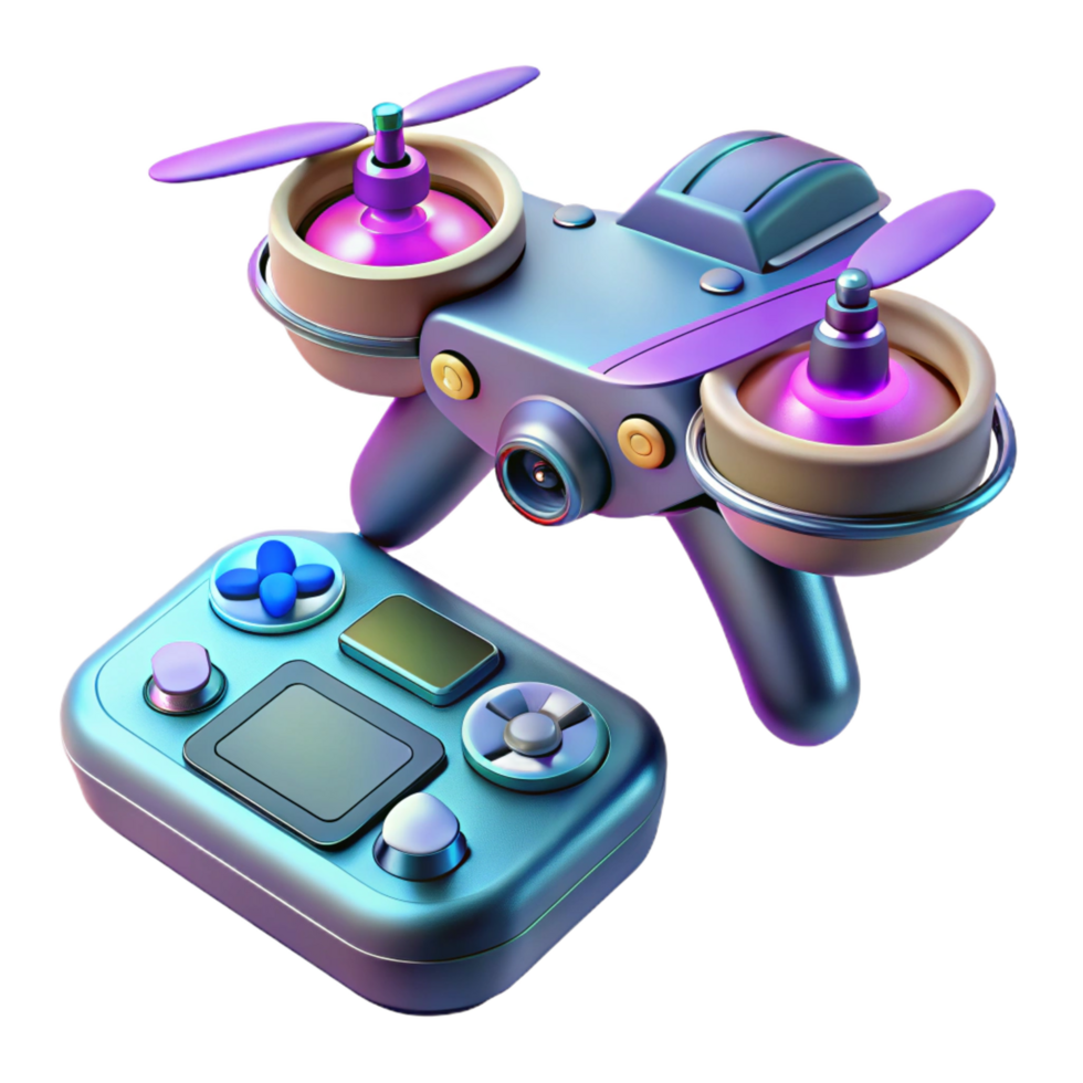 dramatic rustic Cyberpunk drone remote control with joystick and holographic display original png