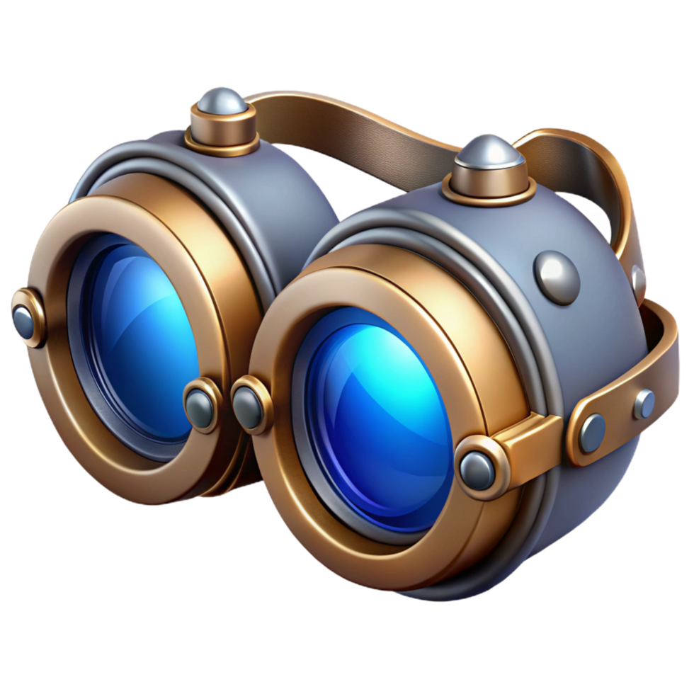 magnificent artistic Steampunk goggles with sapphire lenses and silver accents high resolution png