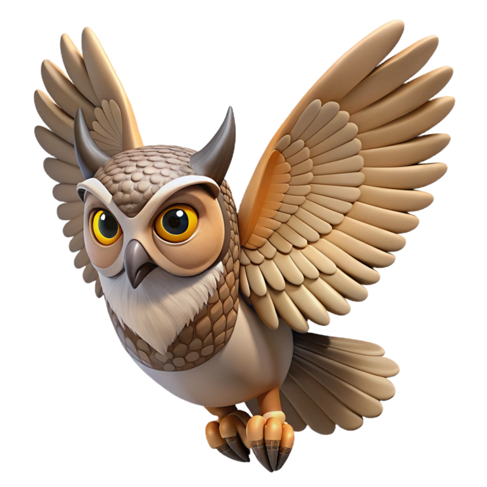 dramatic rustic A flying Great Horned Owl, original png