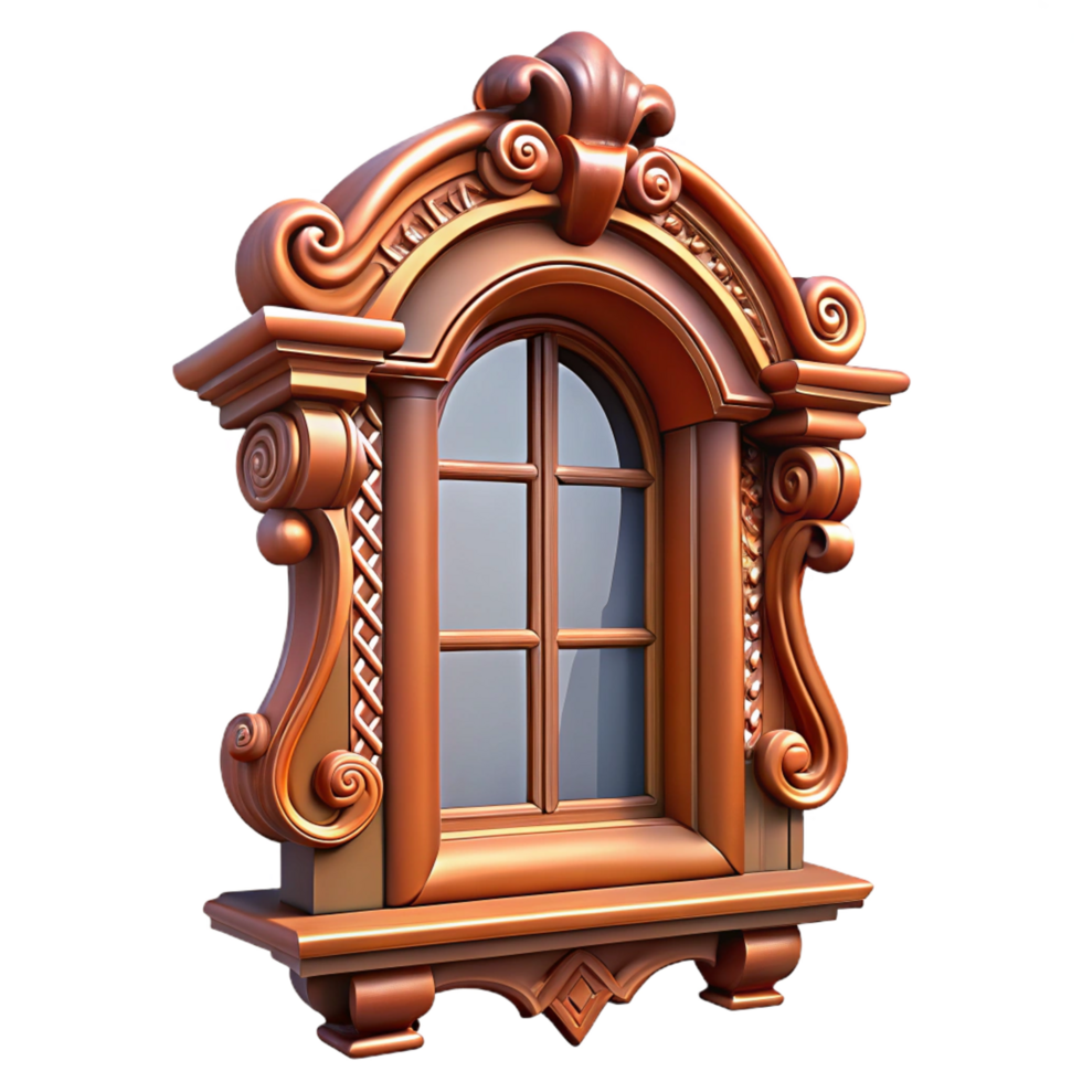 wonderful contemporary Victorian window frame, intricate wood carving, authentic png