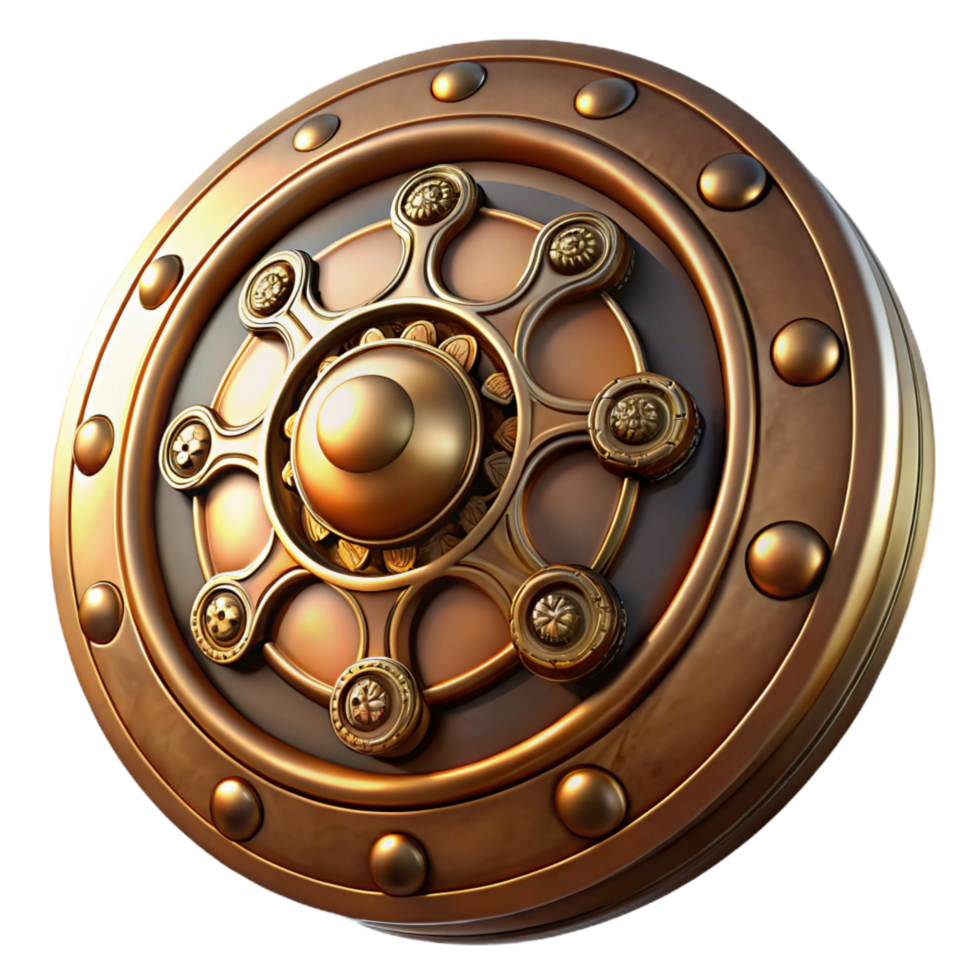 extraordinary creative Steampunk button with intricate engravings and a brass finish high resolution png