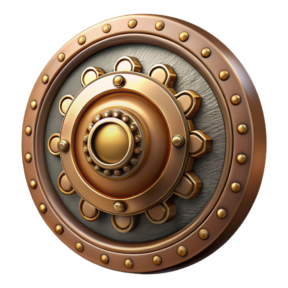 dramatic classic Steampunk button with intricate engravings and a brass finish detailed png