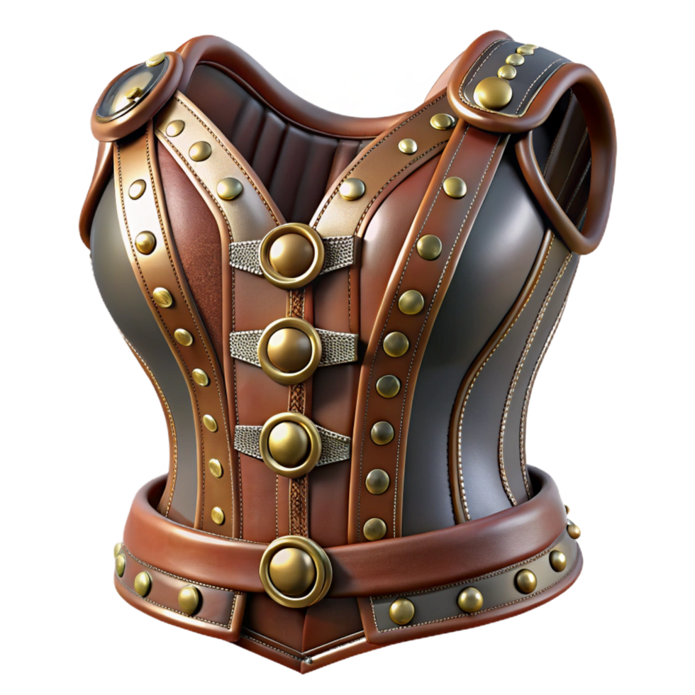 wonderful abstract Steampunk corset made of leather and metal with intricate buckles and rivets detailed png