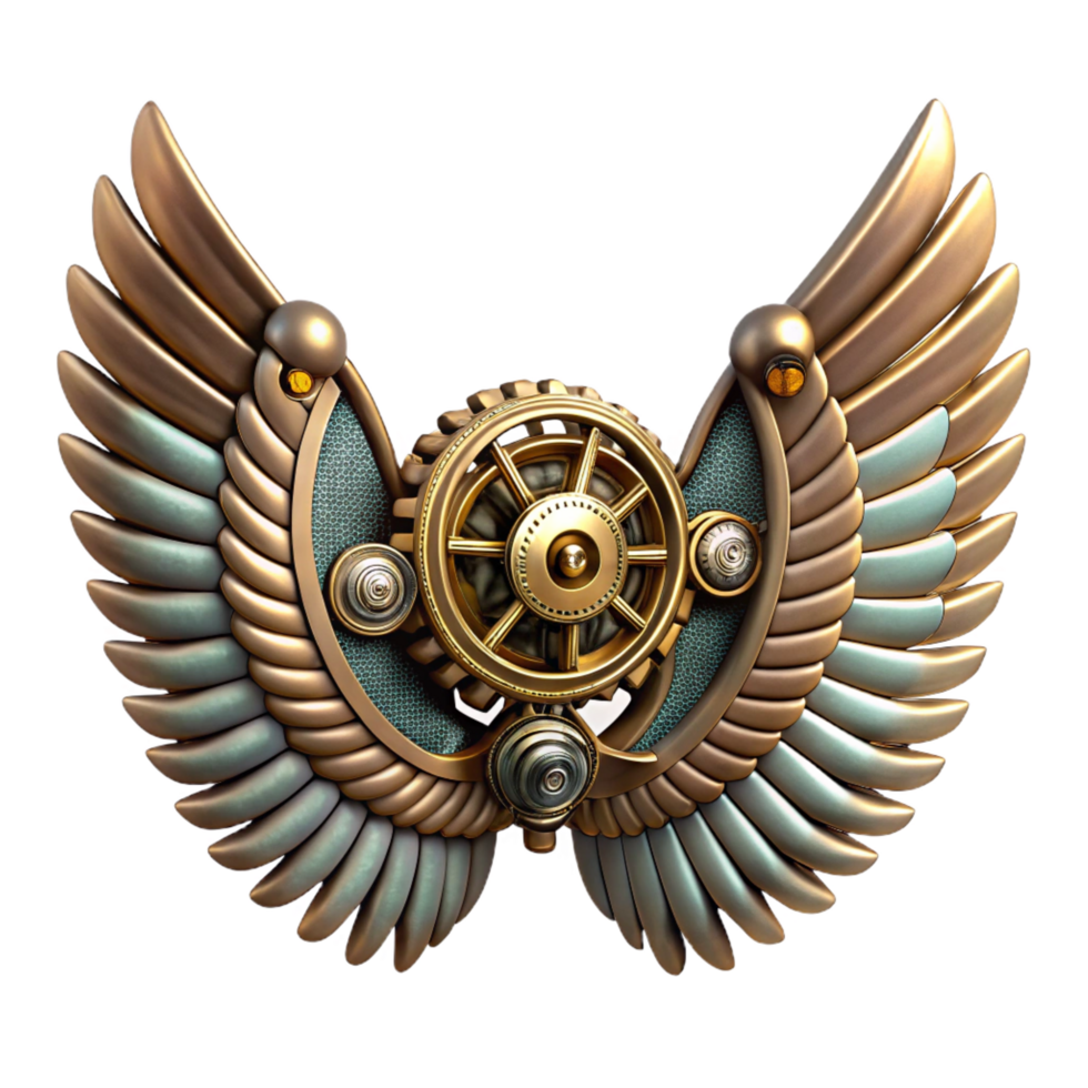 extraordinary classic Steampunk wings with intricate metal feathers and clockwork mechanisms 4K png