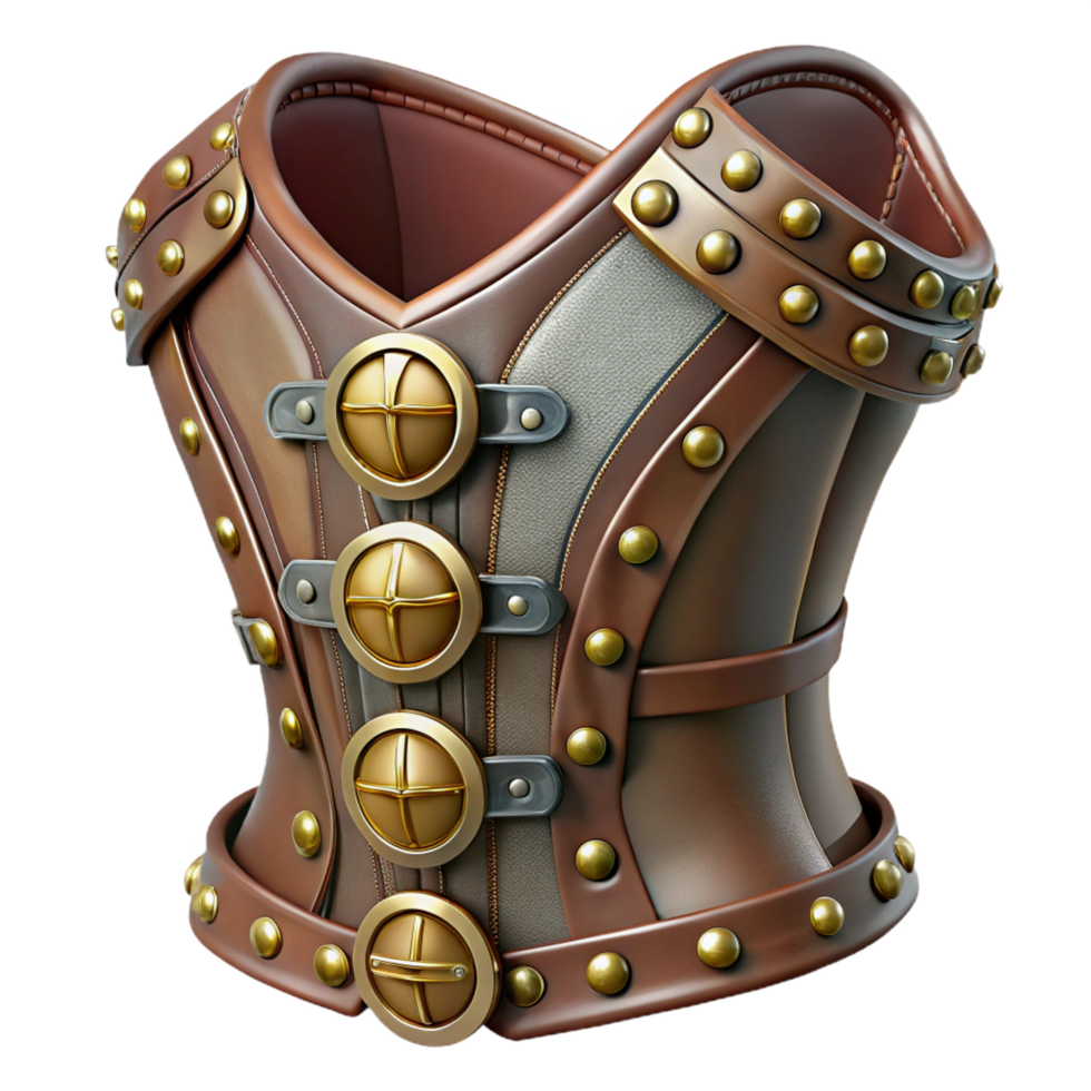 extraordinary abstract Steampunk corset made of leather and metal with intricate buckles and rivets professional png