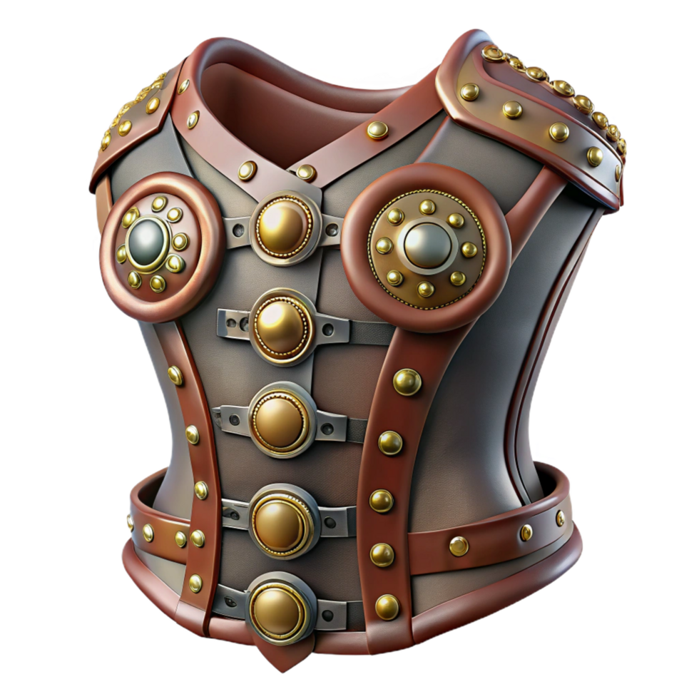 impressive contemporary Steampunk corset made of leather and metal with intricate buckles and rivets original png