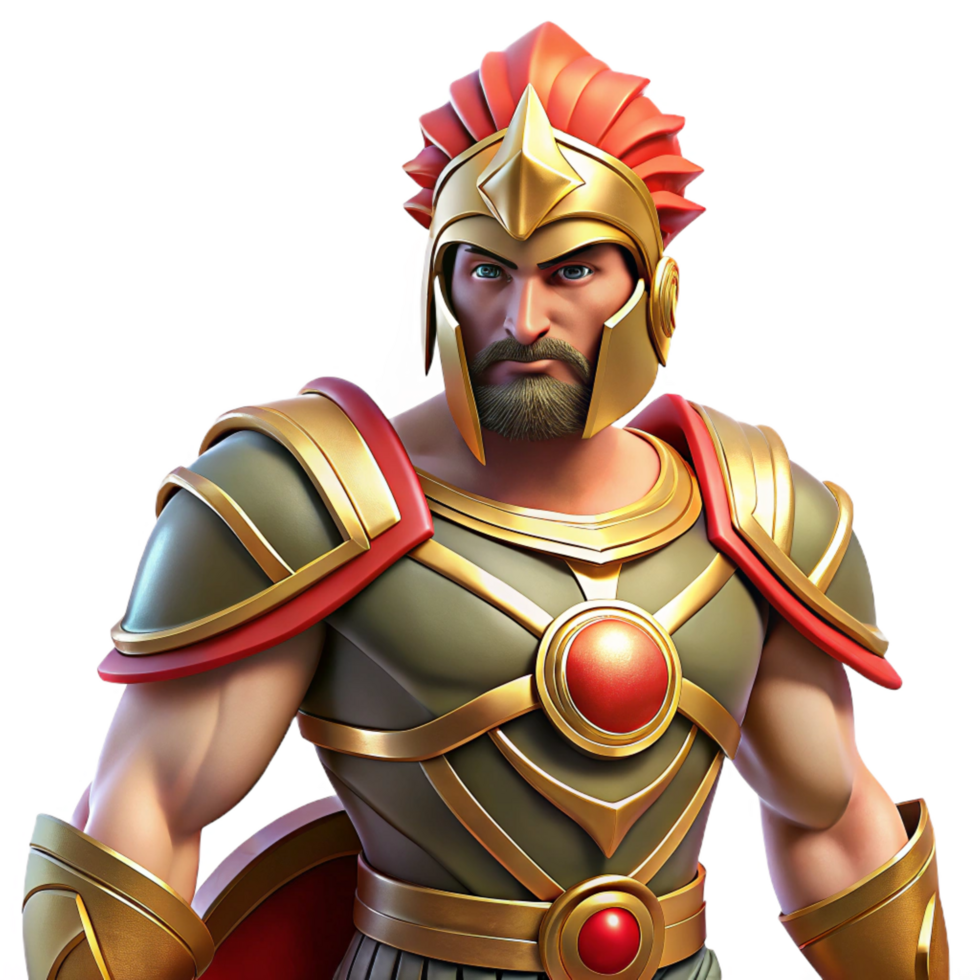 dramatic rustic Ares, God of War, in battle armor, 4K png