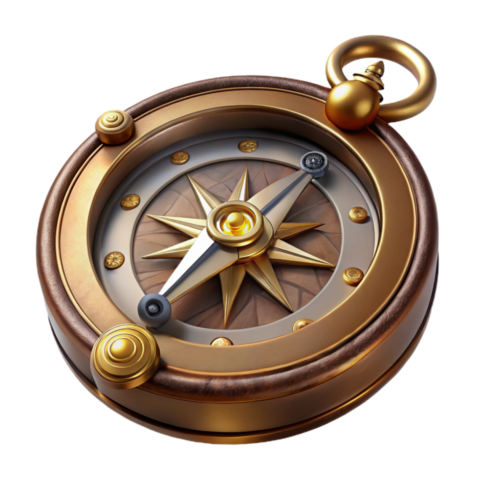 serene abstract Steampunk compass with ornate markings and a rotating needle genuine png
