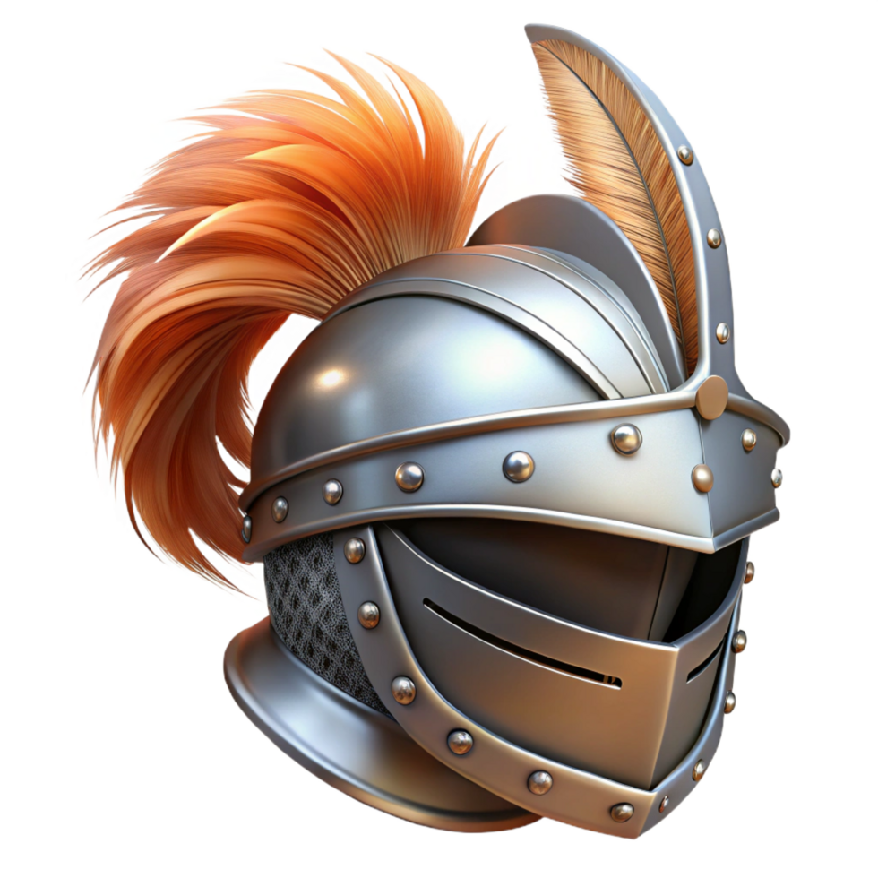 magnificent contemporary A knight's helmet, steel, feathered plume, genuine png