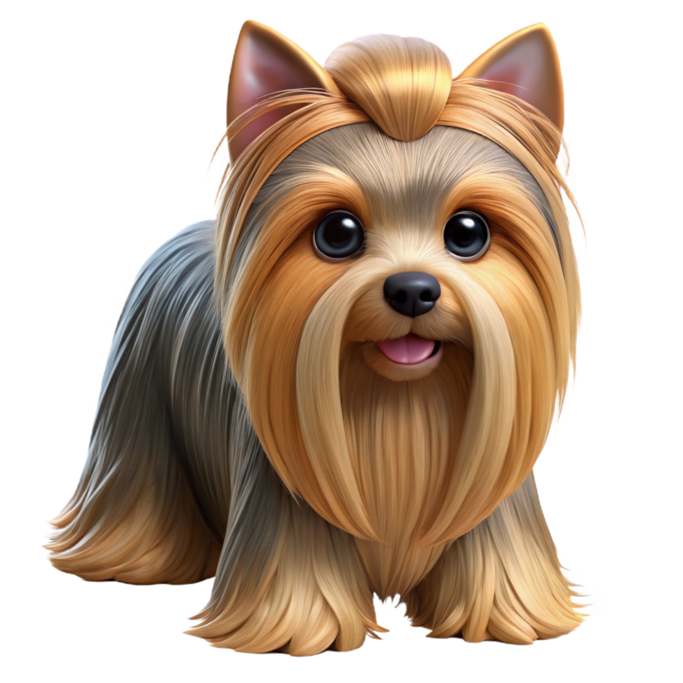 dramatic creative A Yorkshire Terrier with long silky hair, premium png
