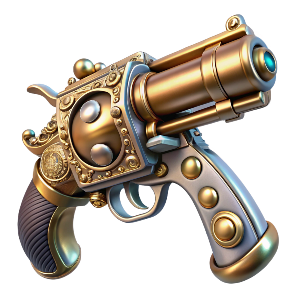 elegant creative Steampunk pistol with ornate engravings and a pearl handle detailed png