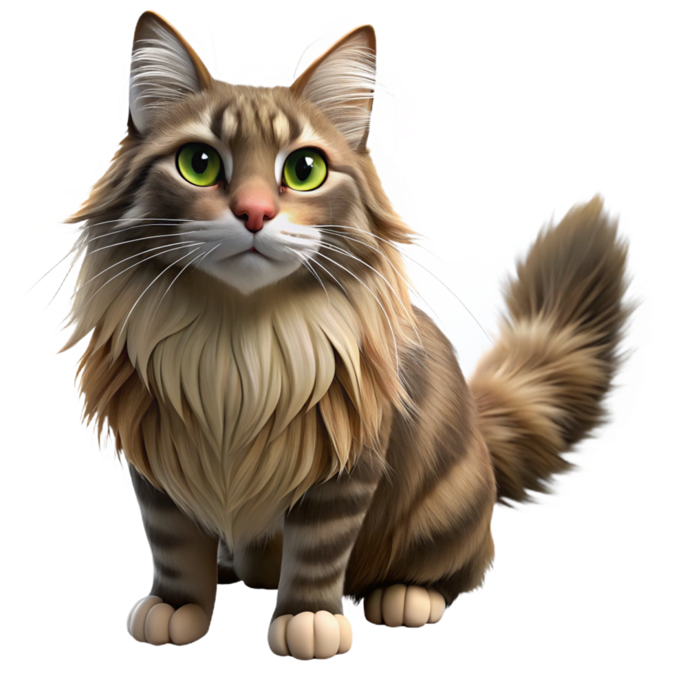 impressive vintage A Maine cat, long fur 4K png