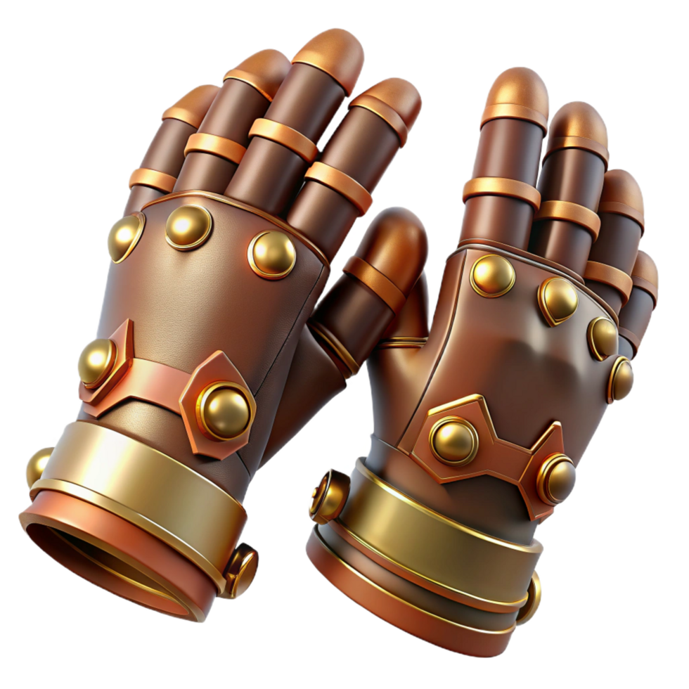 stunning abstract Steampunk gloves with articulated finger joints and copper plating 4K png
