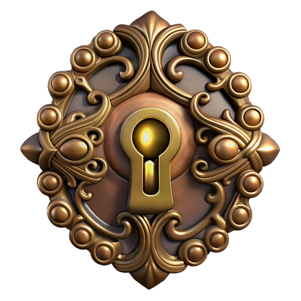 impressive creative Steampunk keyhole with ornate filigree and a brass escutcheon original png