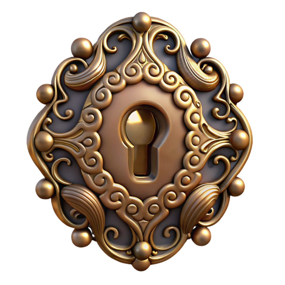 vibrant abstract Steampunk keyhole with ornate filigree and a brass escutcheon genuine png