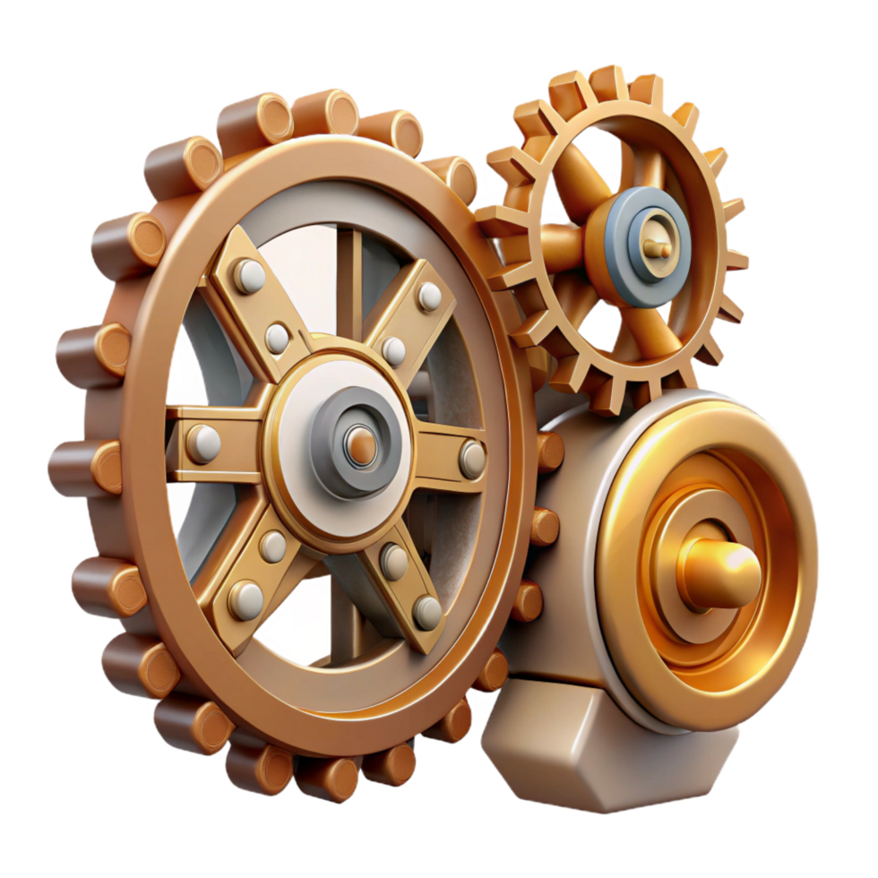 elegant rustic Steampunk gear train with interconnected cogs and gears 4K png