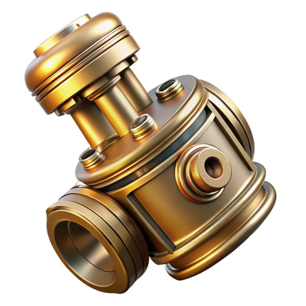 stunning contemporary Steampunk piston with intricate details and a polished brass finish detailed png