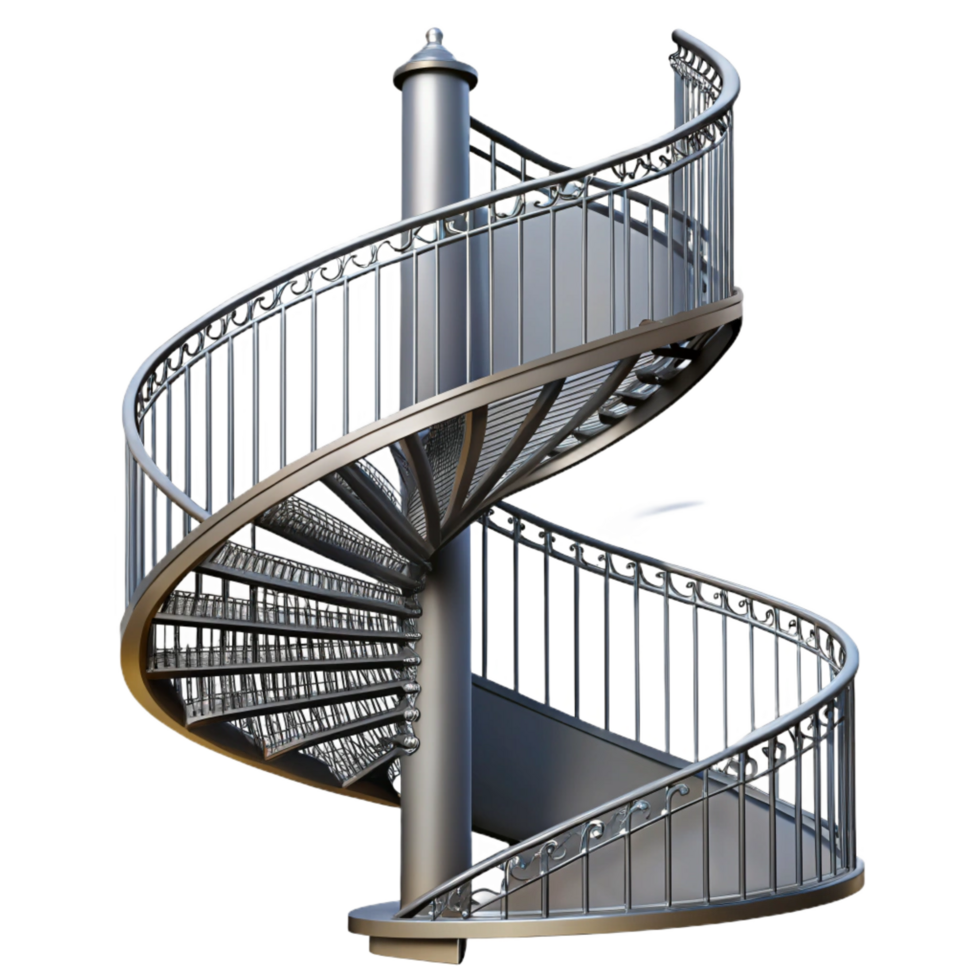 dramatic abstract Spiral staircase, wrought iron, elegant curves, professional png