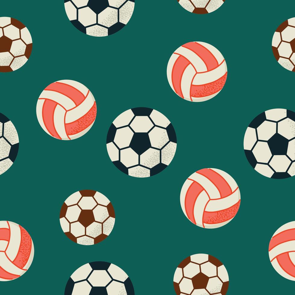 Sport Items Elements seamless pattern background for packaging and decoration with balls for soccer, volleyball, football vector