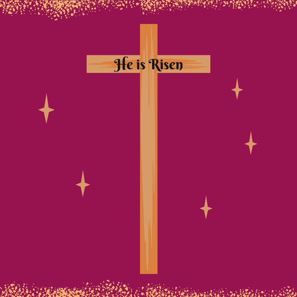 Easter day He is Risen spring card banner invitation poster with cross vector
