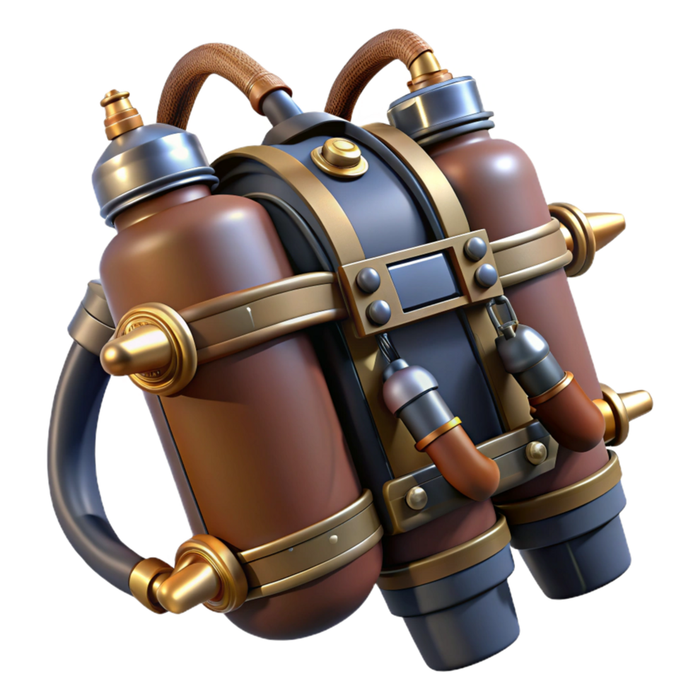 magnificent vintage Steampunk jetpack with brass nozzles and leather straps 4K png