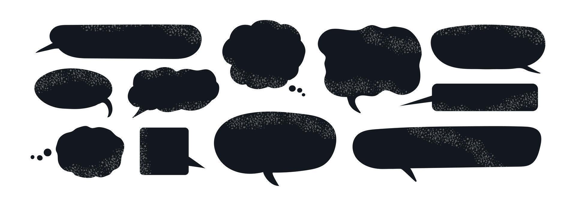 Set collection of black hand drawn grunge text boxes chat bubbles silhouettes. vector