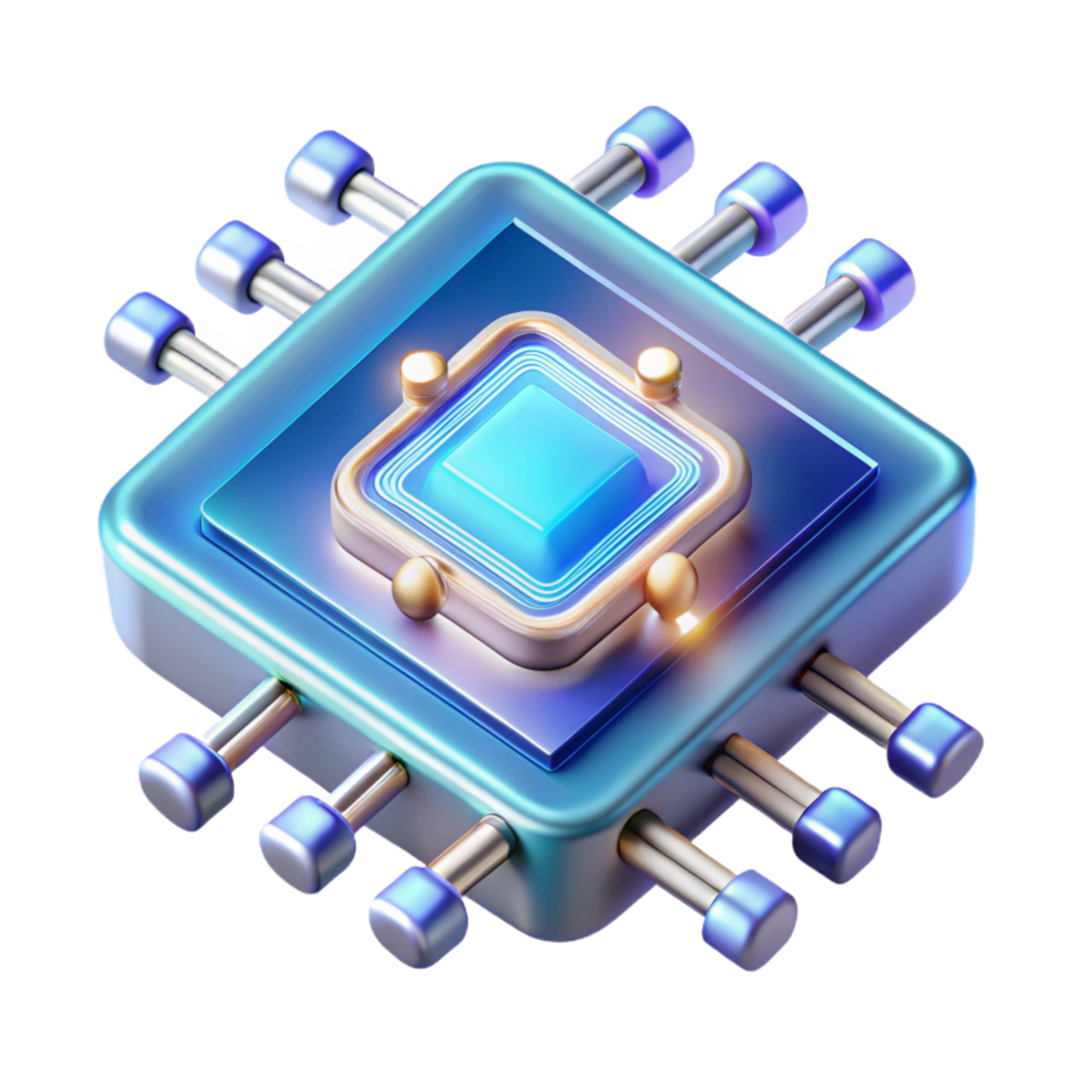 stunning artistic Sci-fi data chip with glowing circuits and metallic connectors authentic png