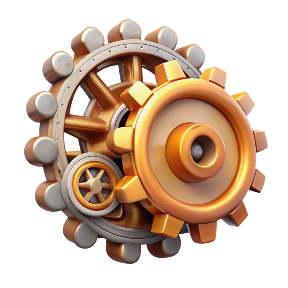 vibrant contemporary Steampunk gear train with interconnected cogs and gears professional png