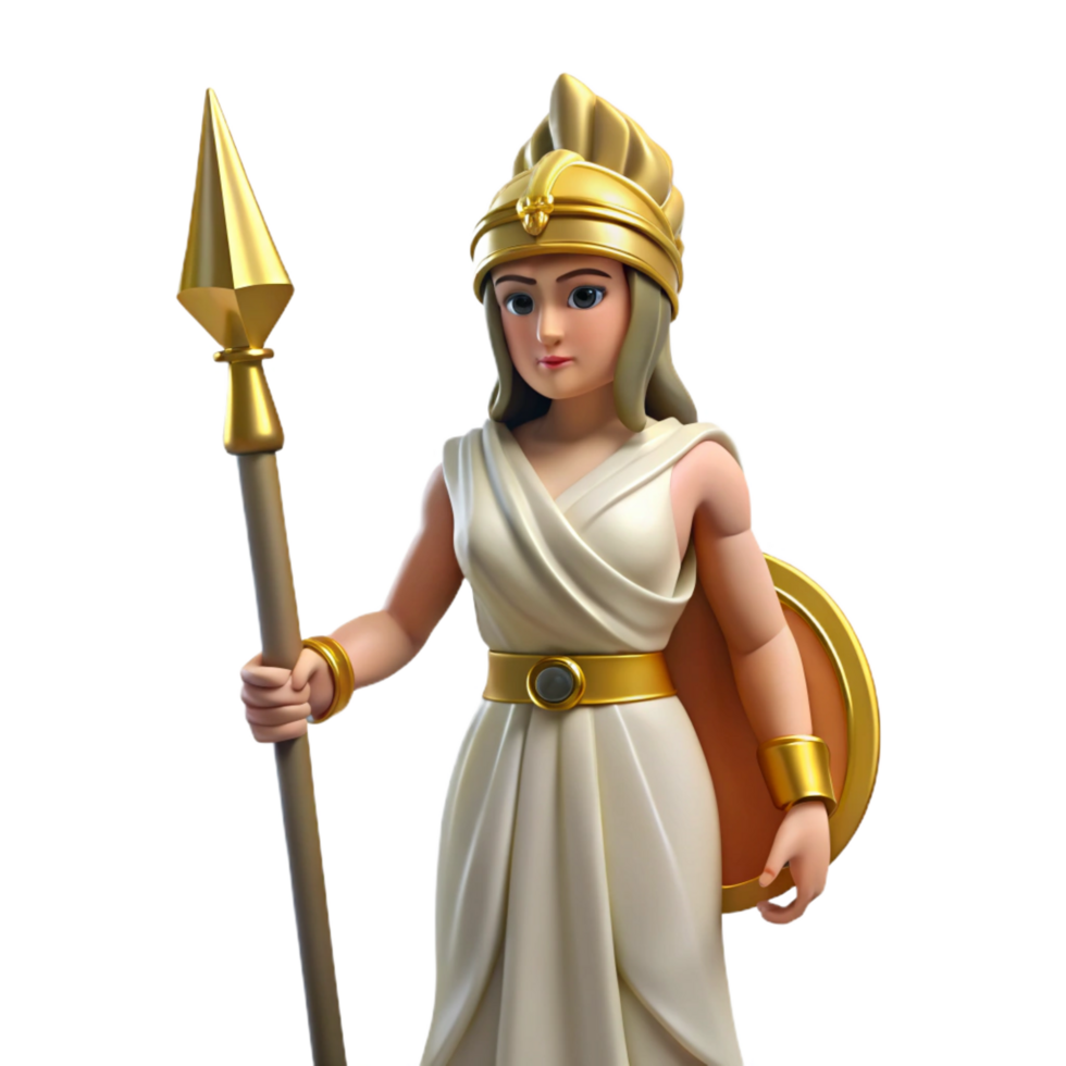 wonderful classic Athena, Goddess of Wisdom and War, holding a spear, detailed png