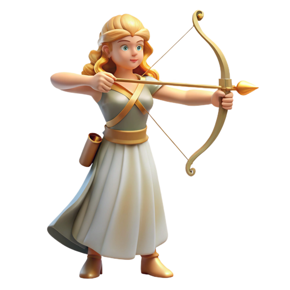 magnificent rustic Artemis, Goddess of the Hunt, with a bow and arrow, high resolution png