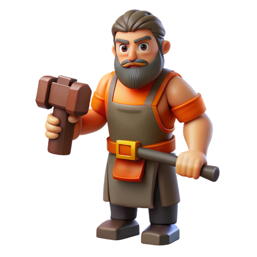 extraordinary traditional Hephaestus, God of the Forge, holding a hammer, high resolution png