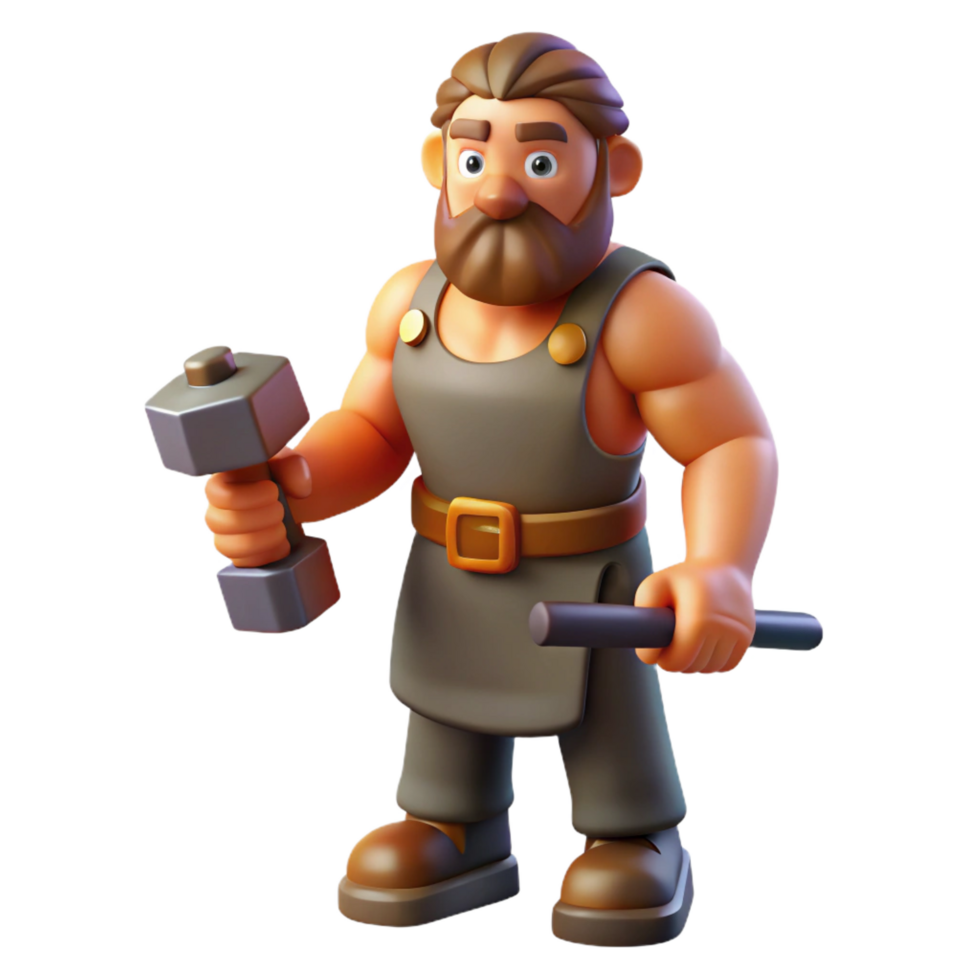 extraordinary contemporary Hephaestus, God of the Forge, holding a hammer, high quality png