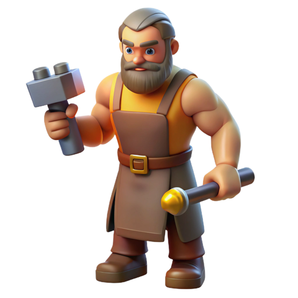 impressive classic Hephaestus, God of the Forge, holding a hammer, detailed png