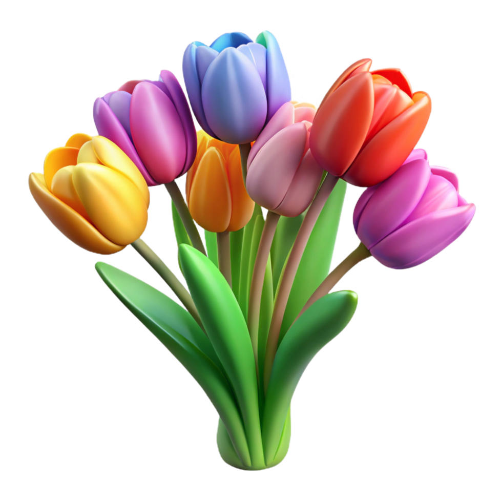 dramatic modern Bouquet of colorful tulips, 4K png