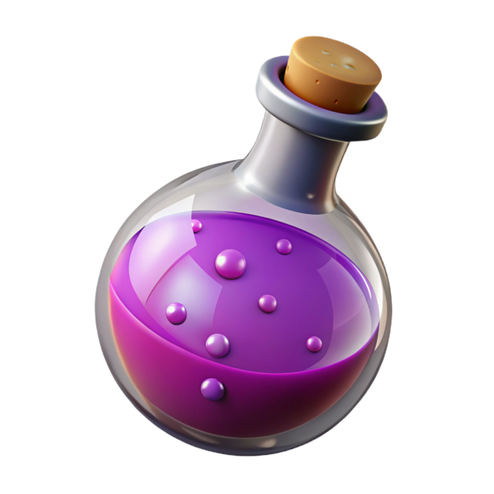dramatic traditional A single, potion bottle, filled with bubbling liquid, 4K png