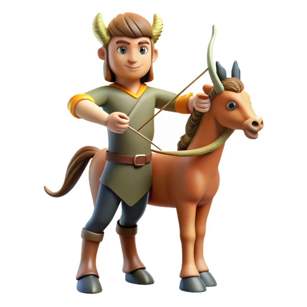 vibrant vintage A wise centaur, holding a bow and arrow, original png