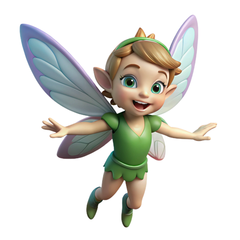 serene modern A mischievous pixie, fluttering wings, playful expression, high resolution png