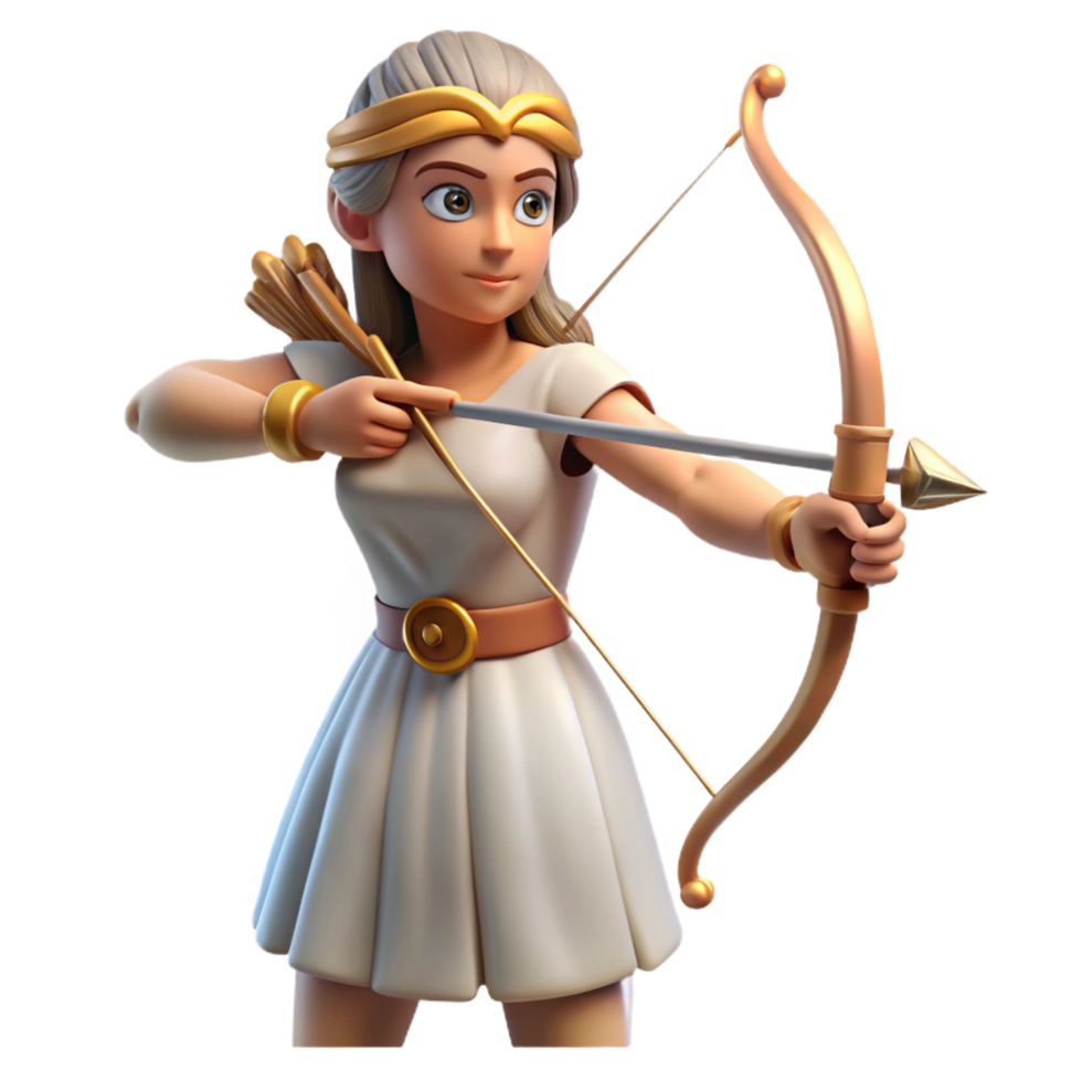 stunning modern Artemis, Goddess of the Hunt, holding bow and arrow, premium png