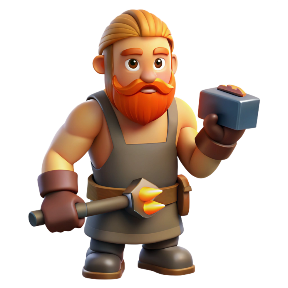 dramatic vintage Hephaestus, God of the Forge, holding hammer, 4K png