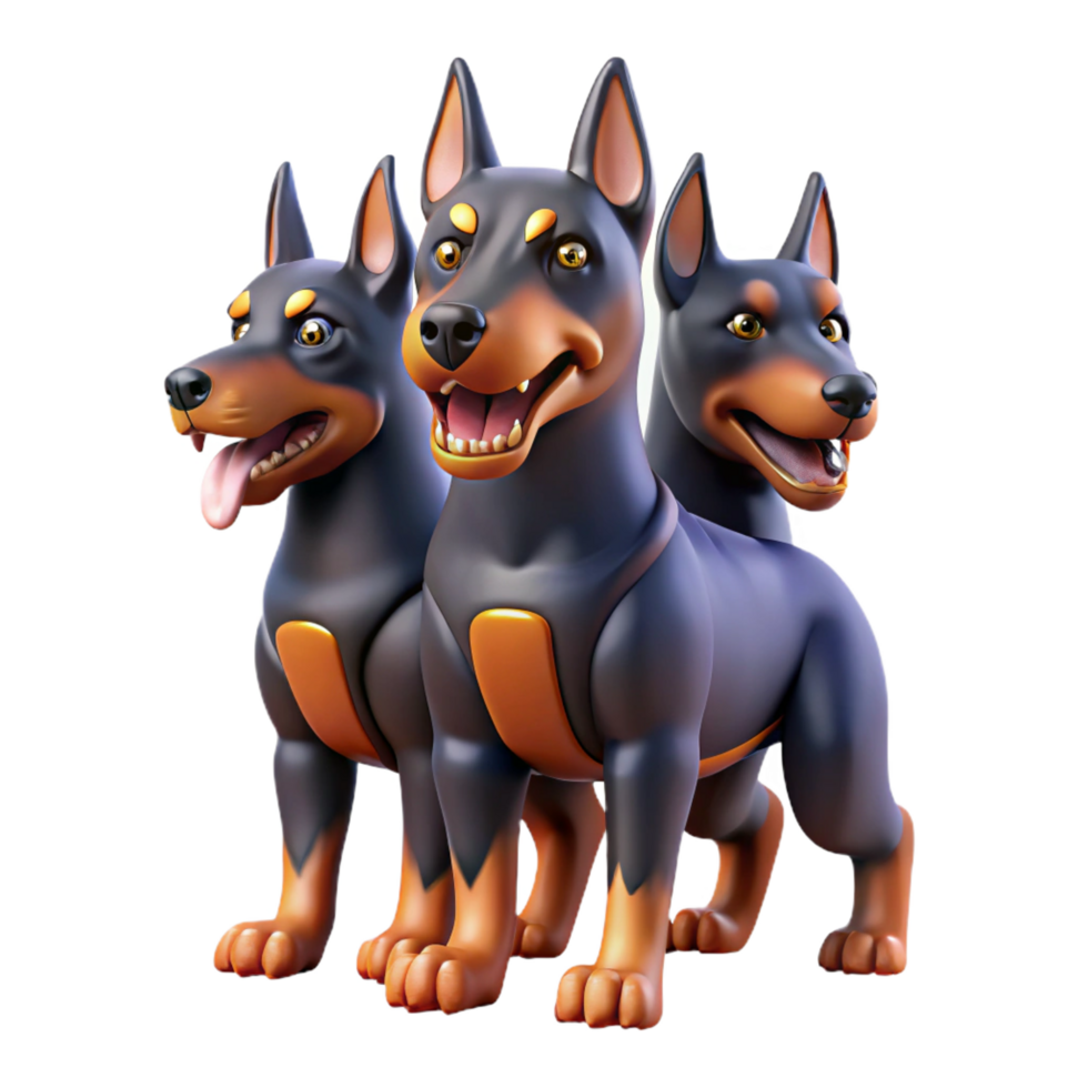 dramatic minimalist Cerberus, three-headed dog, guarding Underworld, genuine png