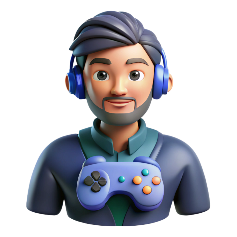 serene traditional Gamer with controller, gaming portrait, exclusive png