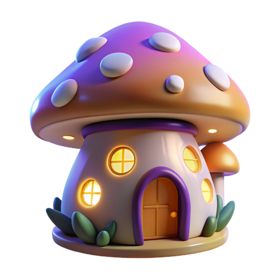 magnificent rustic A whimsical mushroom house with glowing windows, premium png