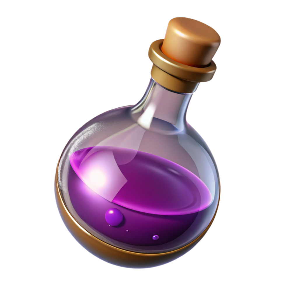 impressive classic A single, gleaming potion bottle filled with a swirling liquid, original png