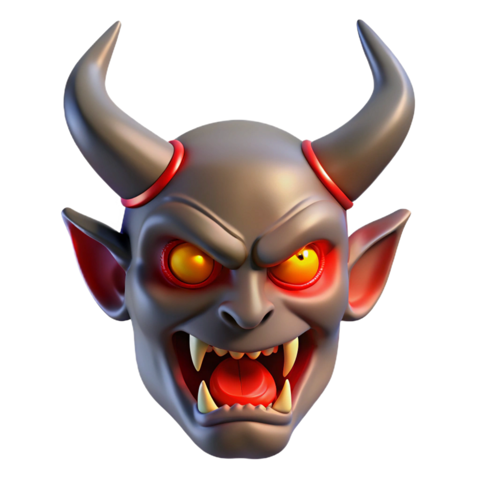 extraordinary abstract A horned demon head with glowing red eyes, high quality png