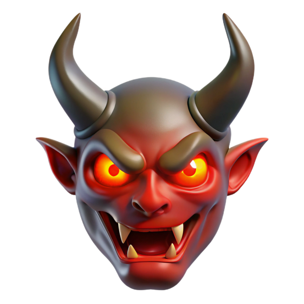 impressive abstract A horned demon head with glowing red eyes, exclusive png